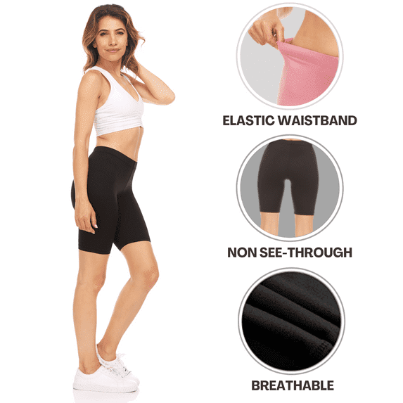 Sweet Hearts 3-Pack Biker Shorts for Women - Elastic Waist Shiny Spandex Workout Yoga Bike Running Shorts Made in USA