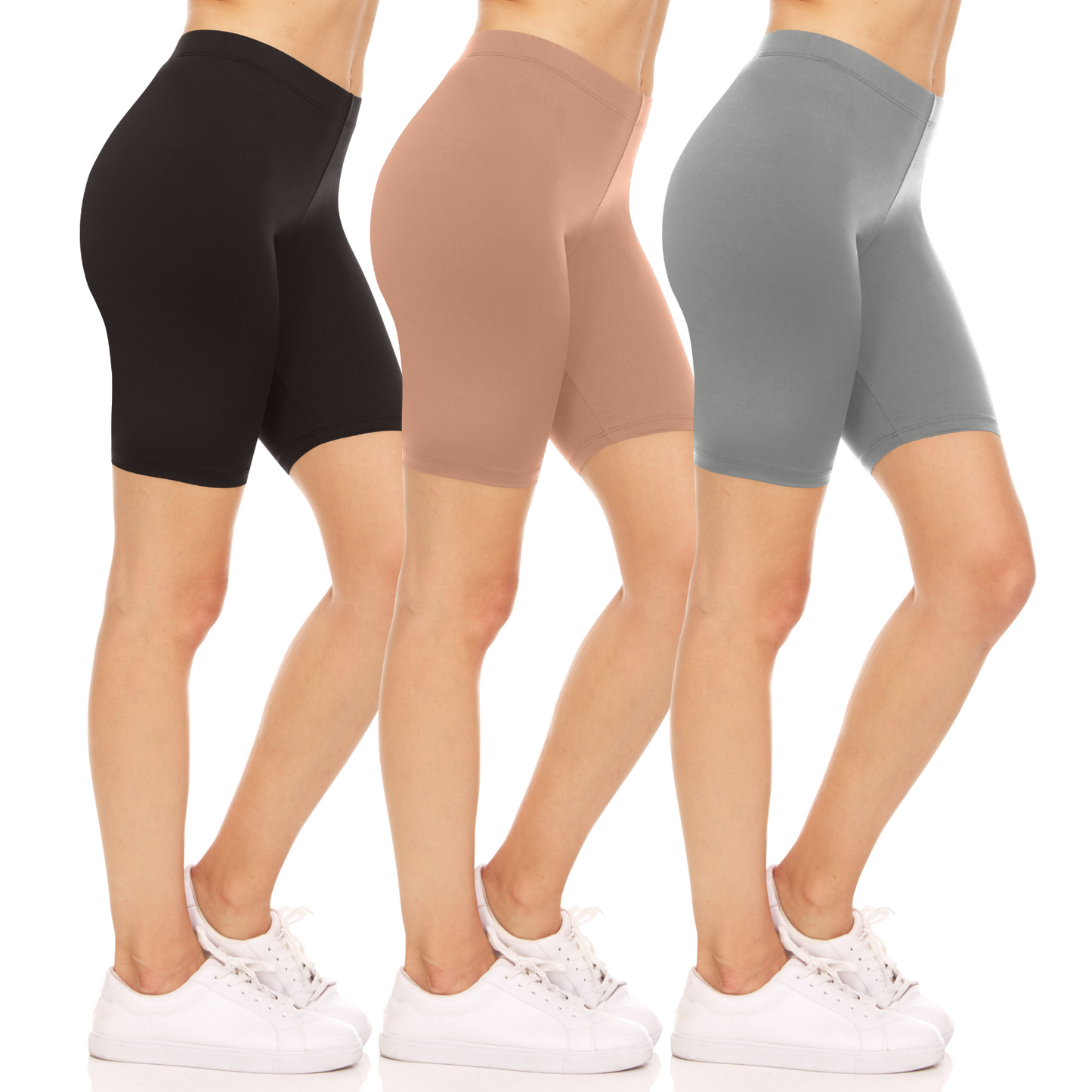 Sweet Hearts 3-Pack Biker Shorts for Women - Elastic Waist Shiny Spandex Workout Yoga Bike Running Shorts Made in USA