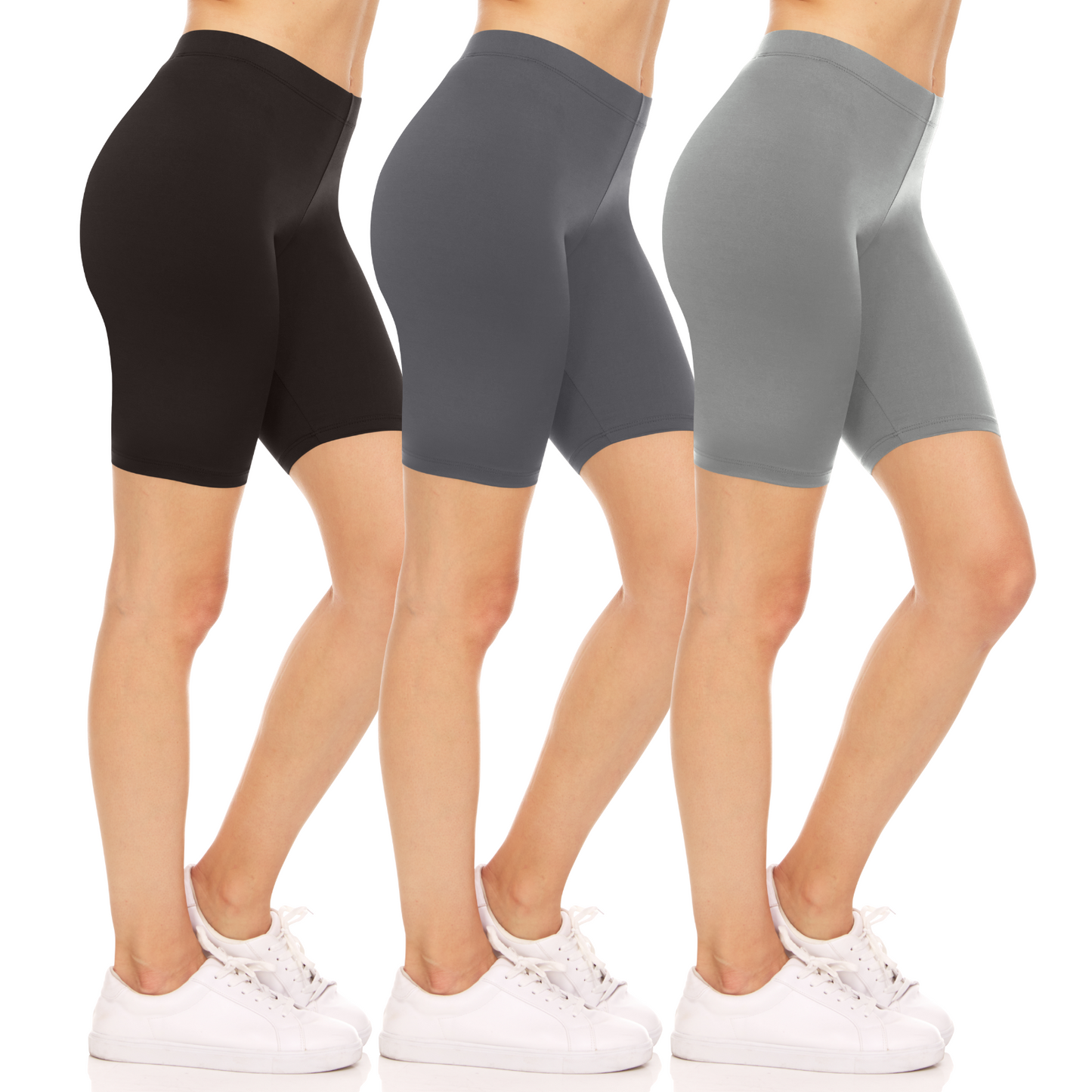 Sweet Hearts 3-Pack Biker Shorts for Women - Elastic Waist Shiny Spandex Workout Yoga Bike Running Shorts Made in USA