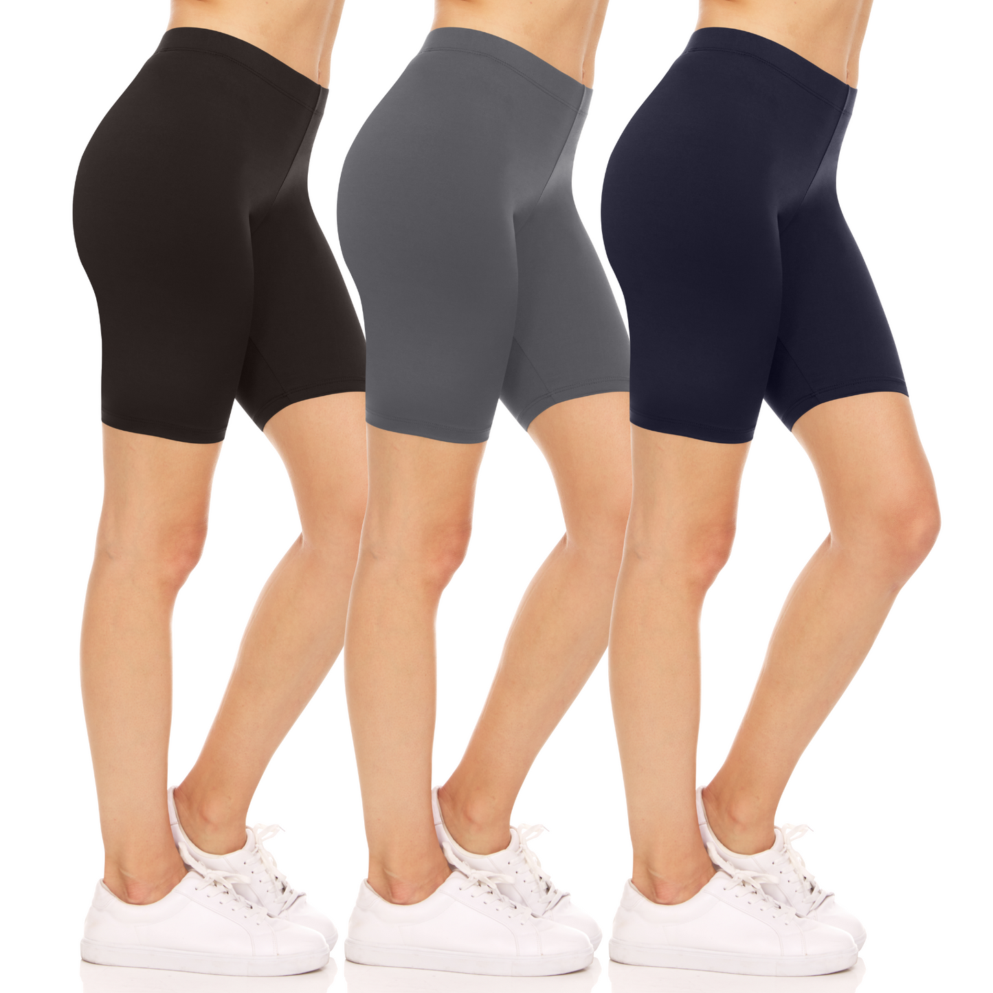 Sweet Hearts 3-Pack Biker Shorts for Women - Elastic Waist Shiny Spandex Workout Yoga Bike Running Shorts Made in USA