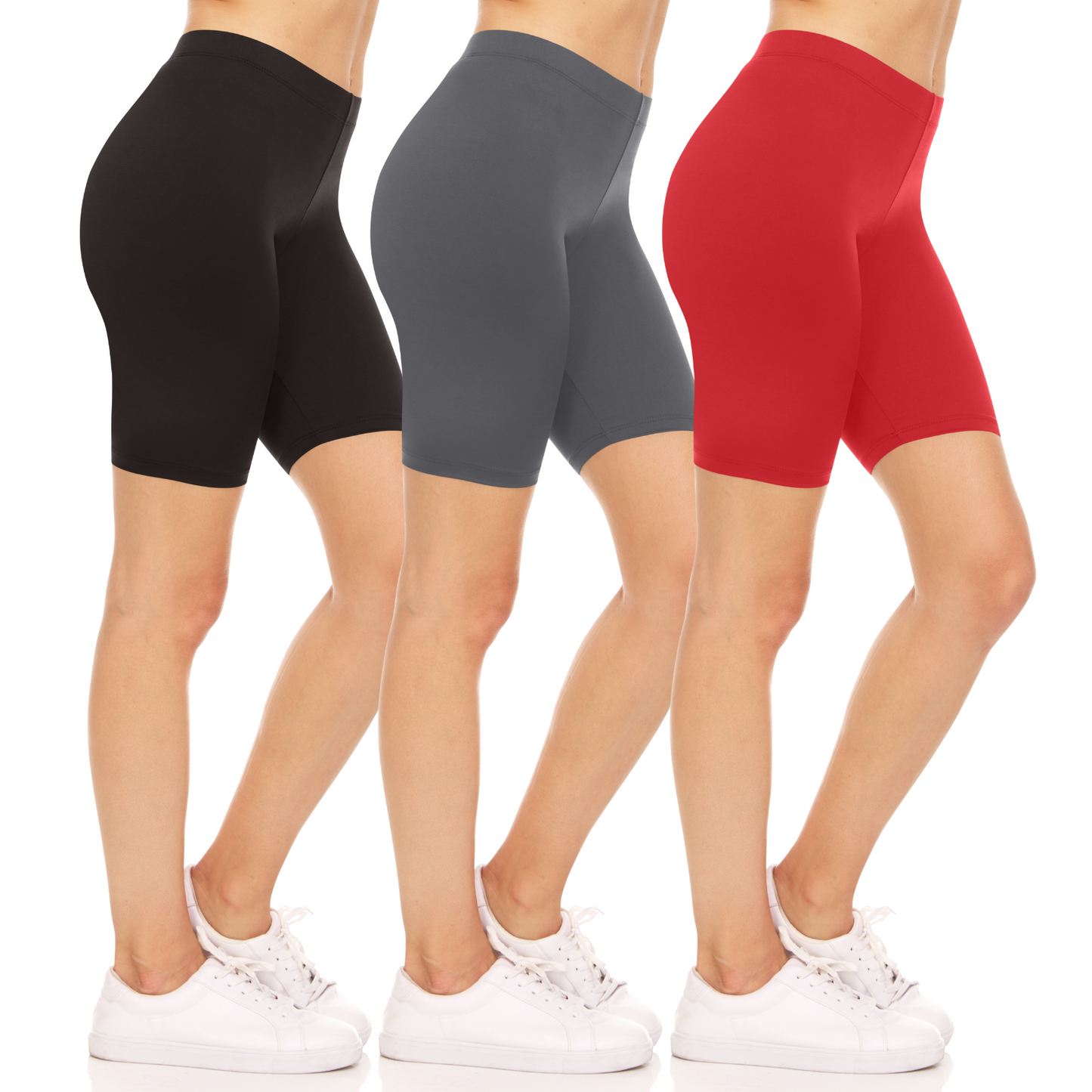 Sweet Hearts 3-Pack Biker Shorts for Women - Elastic Waist Shiny Spandex Workout Yoga Bike Running Shorts Made in USA
