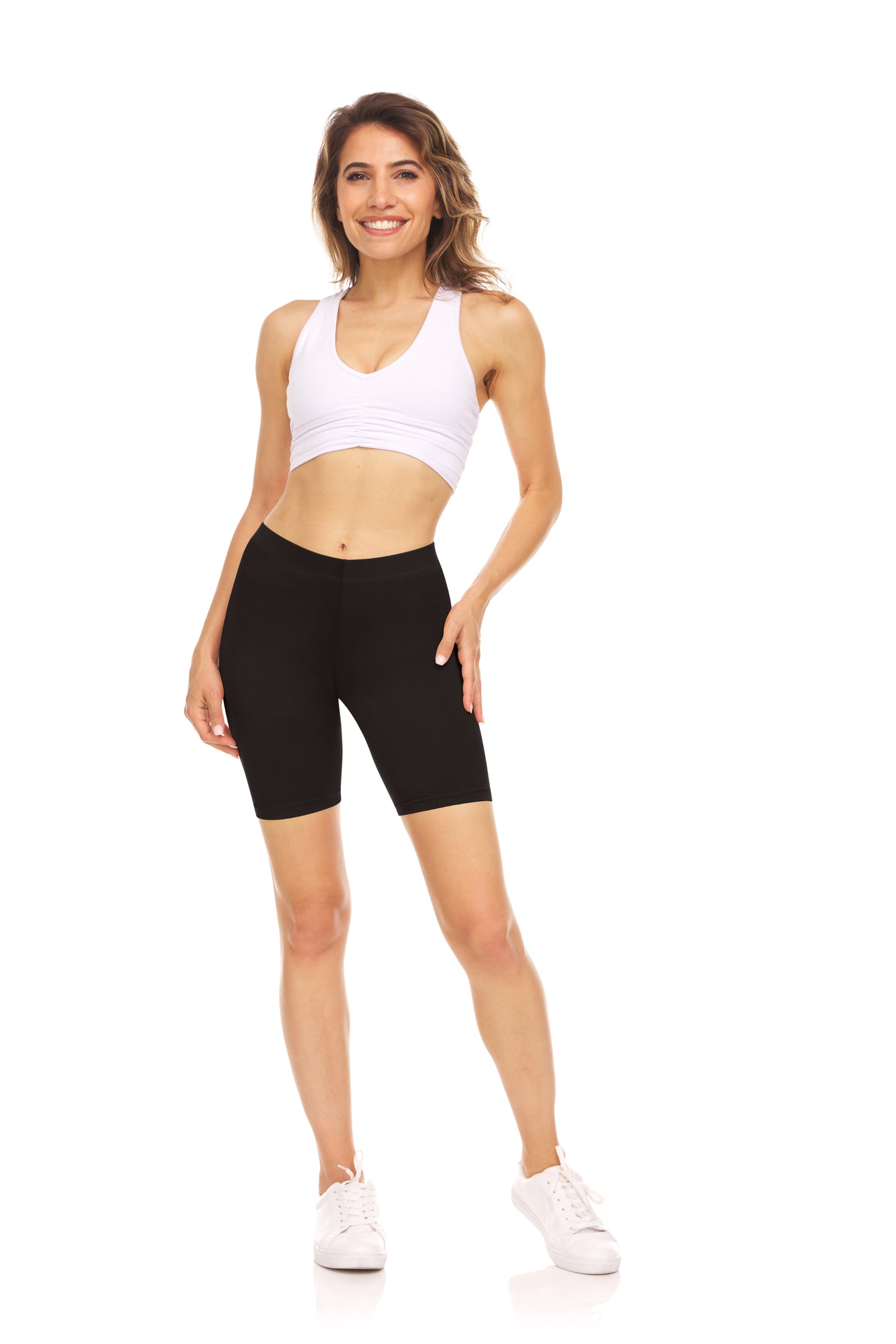 Sweet Hearts 3-Pack Biker Shorts for Women - Elastic Waist Shiny Spandex Workout Yoga Bike Running Shorts Made in USA