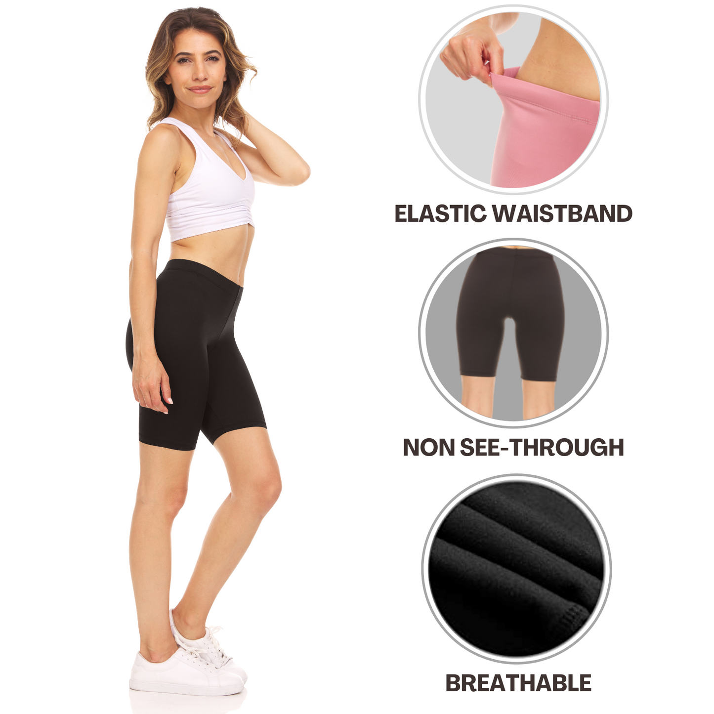 Sweet Hearts 3-Pack Biker Shorts for Women - Elastic Waist Shiny Spandex Workout Yoga Bike Running Shorts Made in USA