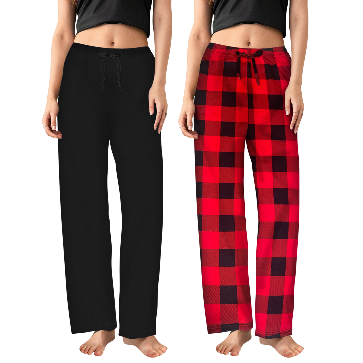 Sweet Hearts 2-Pack Pajama Pants for Women- Soft Comfy Lounge Sleep Bottoms with Faux Drawstring Women's PJ Pants Made in USA