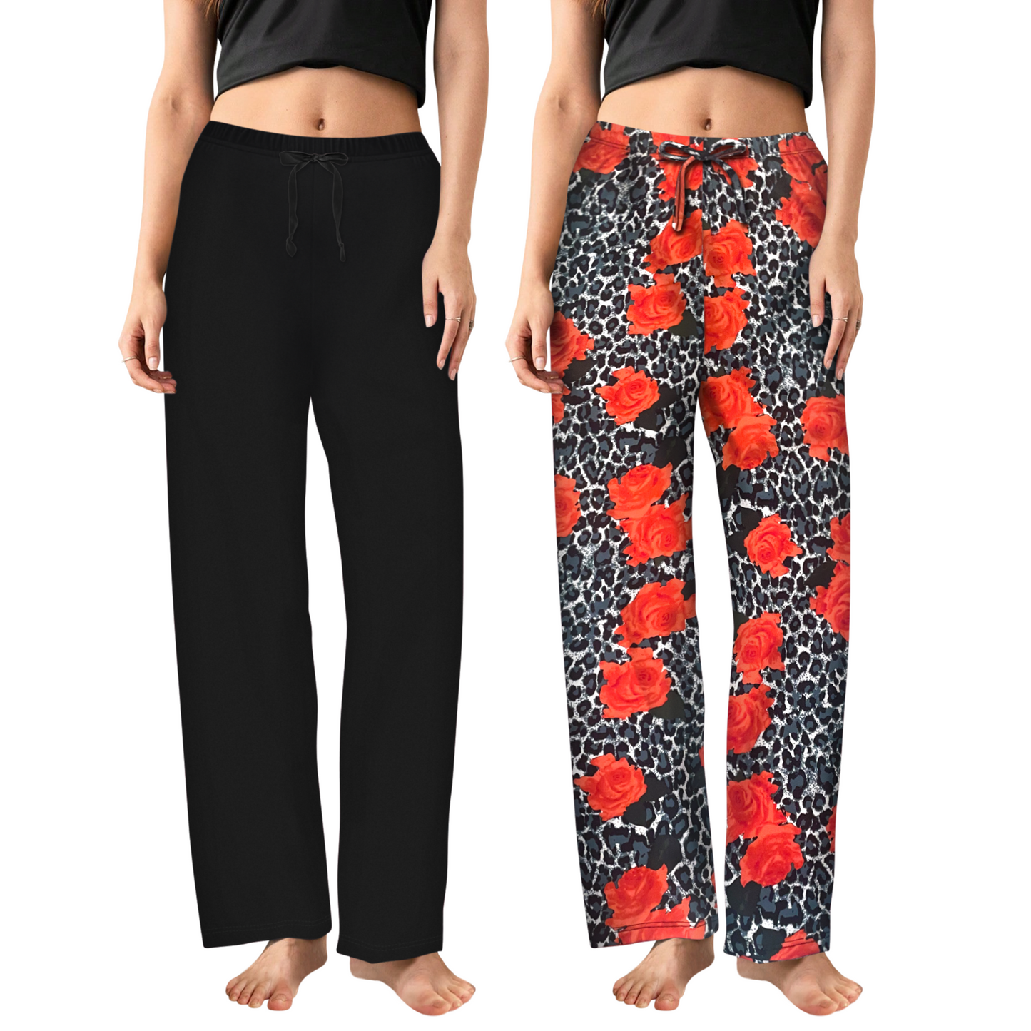 Sweet Hearts 2-Pack Pajama Pants for Women- Soft Comfy Lounge Sleep Bottoms with Faux Drawstring Women's PJ Pants Made in USA