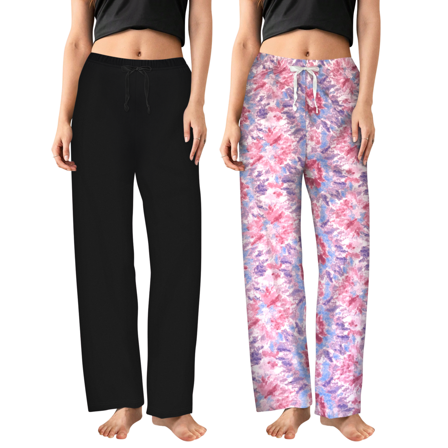 Sweet Hearts 2-Pack Pajama Pants for Women- Soft Comfy Lounge Sleep Bottoms with Faux Drawstring Women's PJ Pants Made in USA