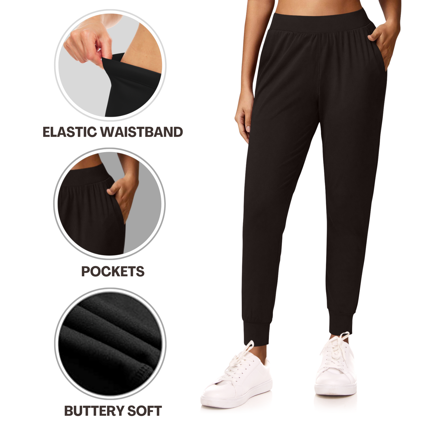 Sweet Hearts 3-Pack Womens Joggers with Pockets- Elastic Waist Soft Sweatpants for Women Yoga Pants Made in USA