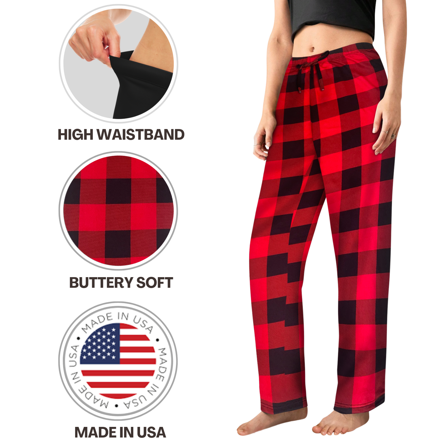 Sweet Hearts 2-Pack Pajama Pants for Women- Soft Comfy Lounge Sleep Bottoms with Faux Drawstring Women's PJ Pants Made in USA