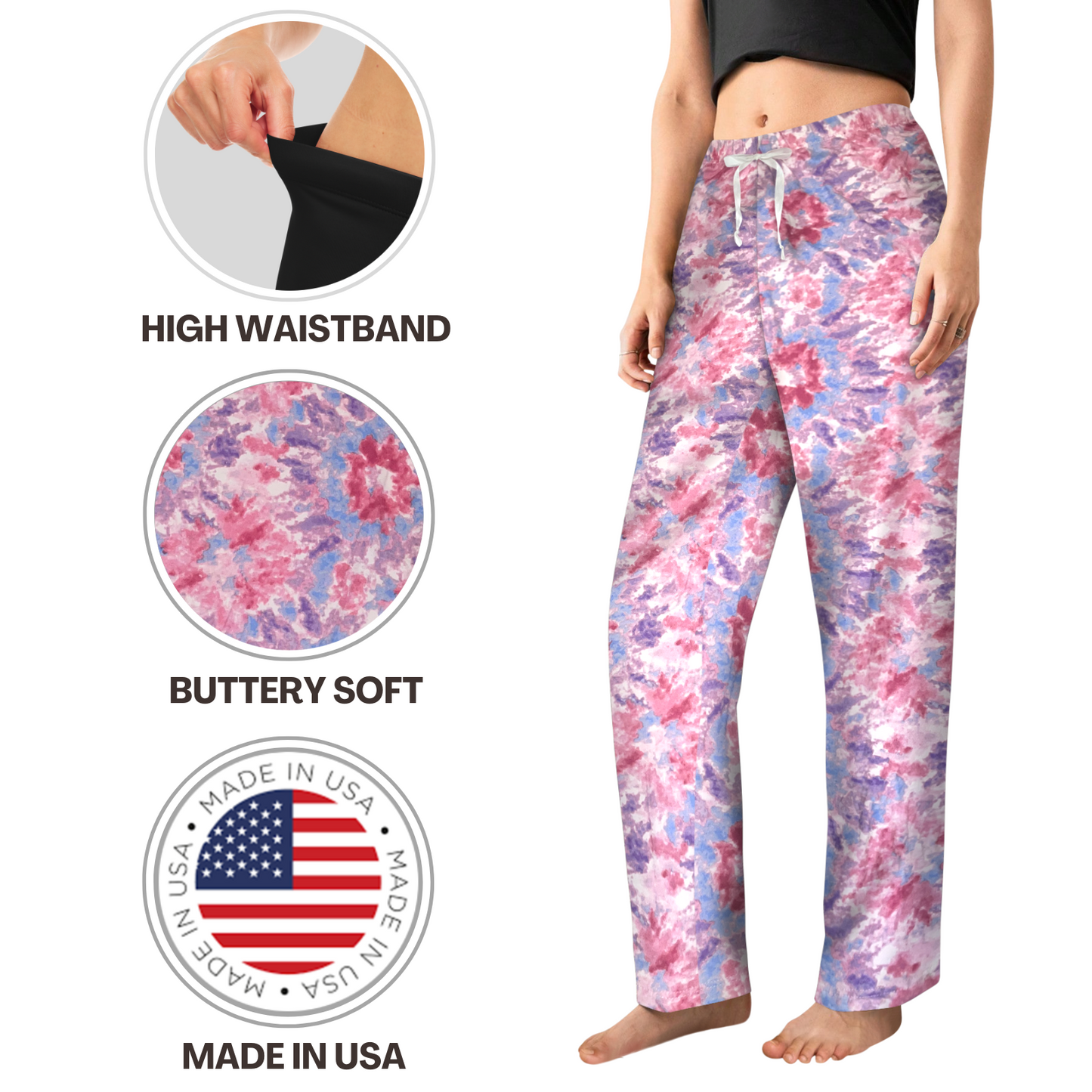 Sweet Hearts 2-Pack Pajama Pants for Women- Soft Comfy Lounge Sleep Bottoms with Faux Drawstring Women's PJ Pants Made in USA