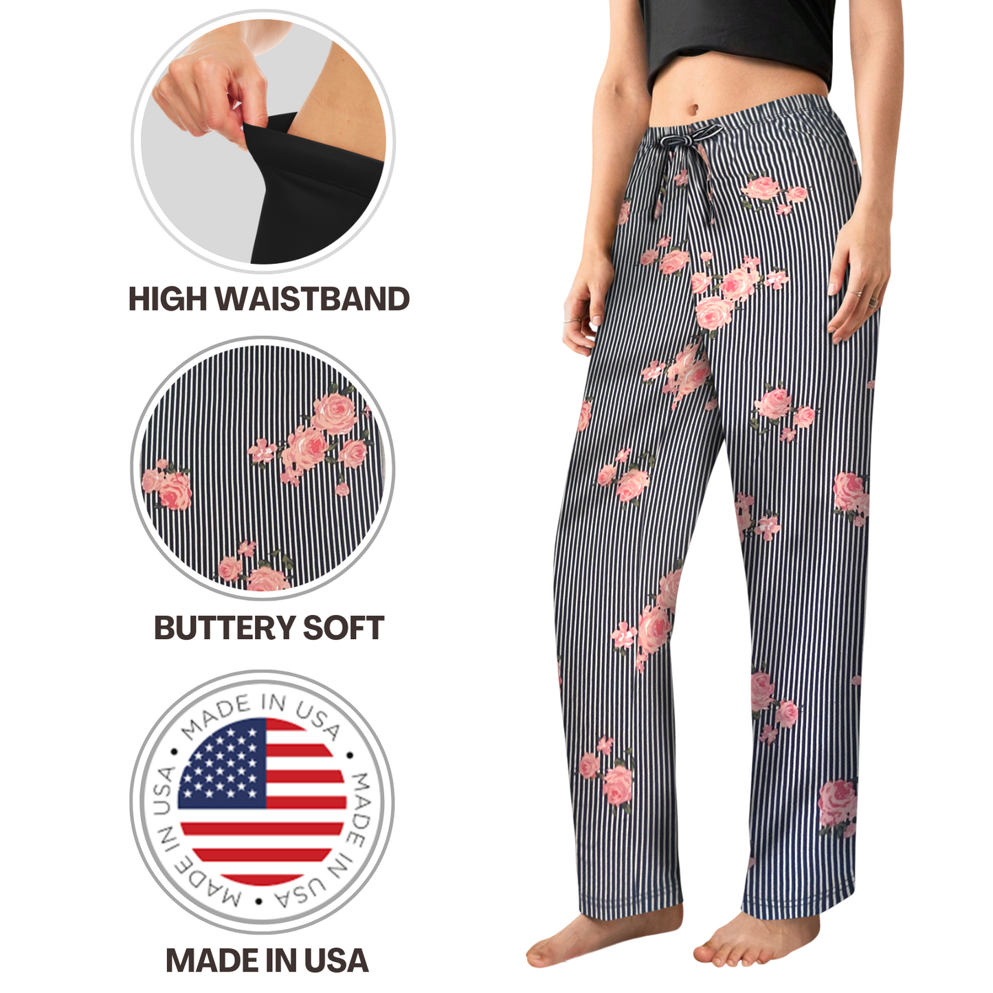 Sweet Hearts 2-Pack Pajama Pants for Women- Soft Comfy Lounge Sleep Bottoms with Faux Drawstring Women's PJ Pants Made in USA