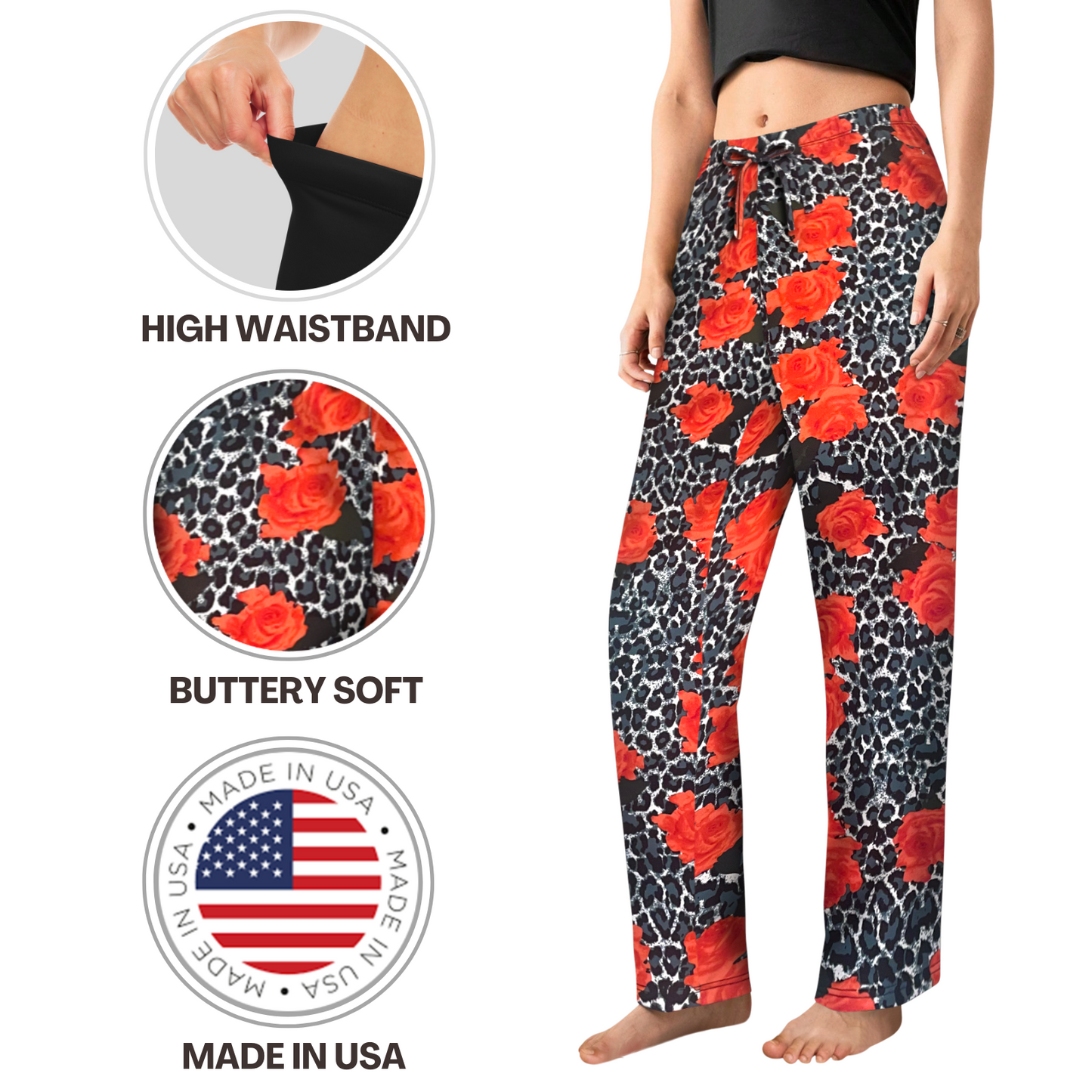 Sweet Hearts 2-Pack Pajama Pants for Women- Soft Comfy Lounge Sleep Bottoms with Faux Drawstring Women's PJ Pants Made in USA