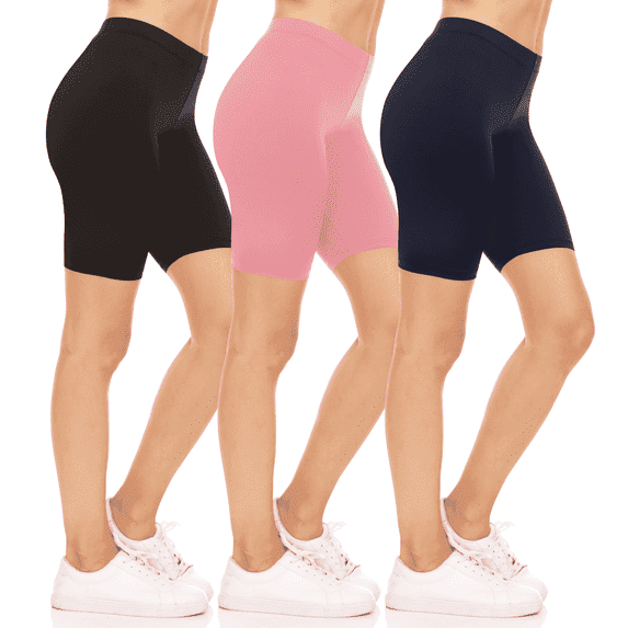 Sweet Hearts 3-Pack Biker Shorts for Women - Elastic Waist Shiny Spandex Workout Yoga Bike Running Shorts Made in USA