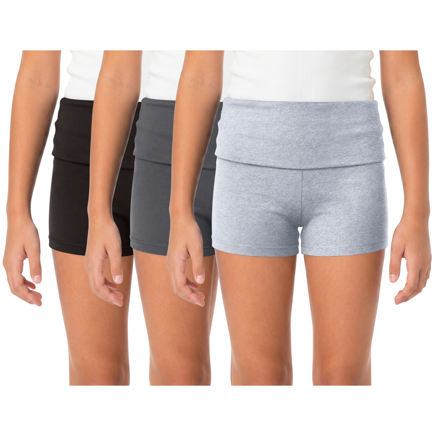 Sweet Hearts 3-Pack Girls Shorts- Foldover Biker Shorts for Girls High Waisted Black Shorts Casual Tween Summer Girls Clothes Made in USA