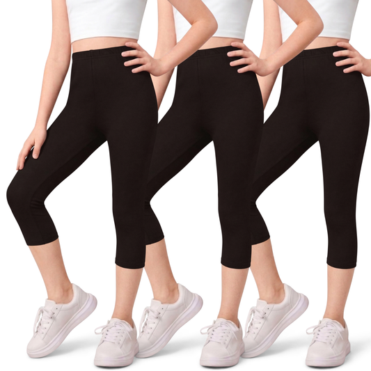 Sweet Hearts 3-Pack Girls Capri Leggings- Elastic Waist Capris for Girls Pants Tween Girls Clothes Clothing Made in USA