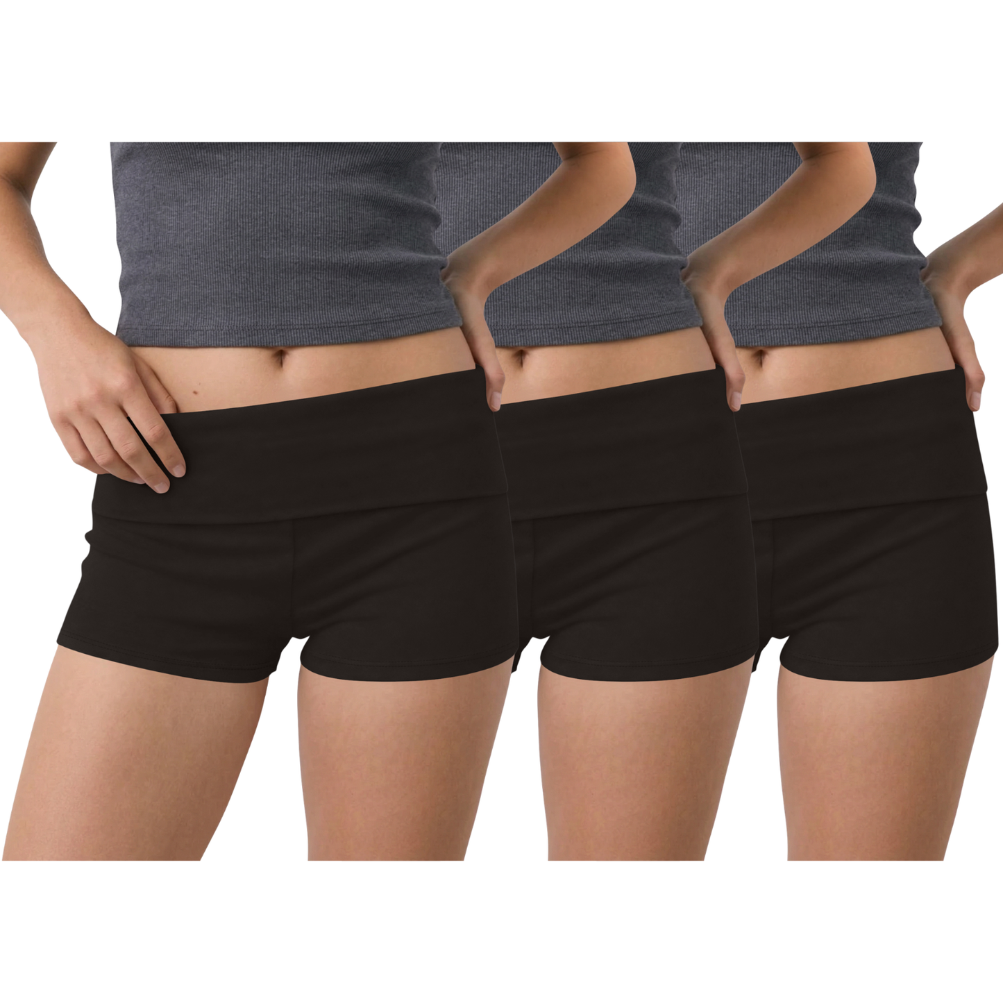Sweet Hearts 3-Pack Womens Shorts- Foldover Biker Shorts for Women High Waisted Black Shorts Casual Summer Womens Clothes Plus Size