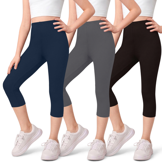 Sweet Hearts 3-Pack Girls Capri Leggings- Elastic Waist Capris for Girls Pants Tween Girls Clothes Clothing Made in USA