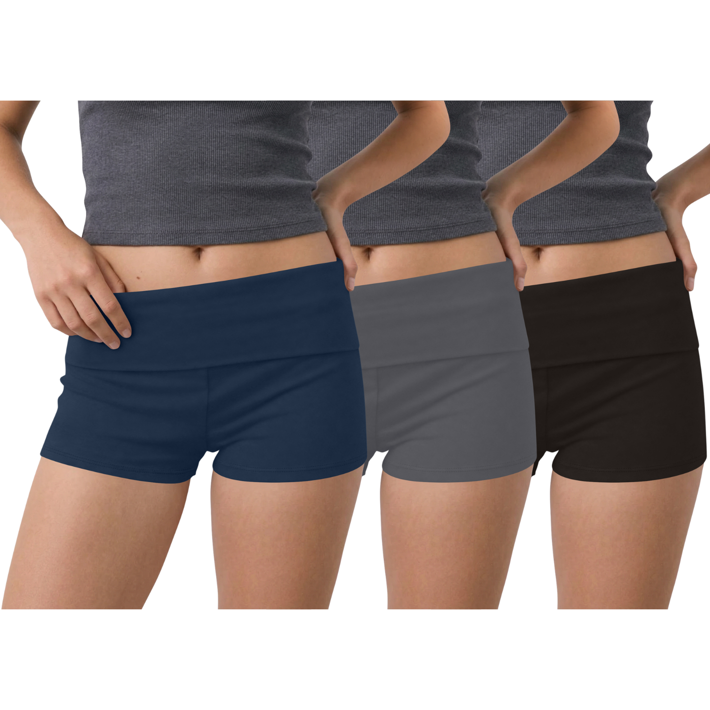 Sweet Hearts 3-Pack Womens Shorts- Foldover Biker Shorts for Women High Waisted Black Shorts Casual Summer Womens Clothes Plus Size