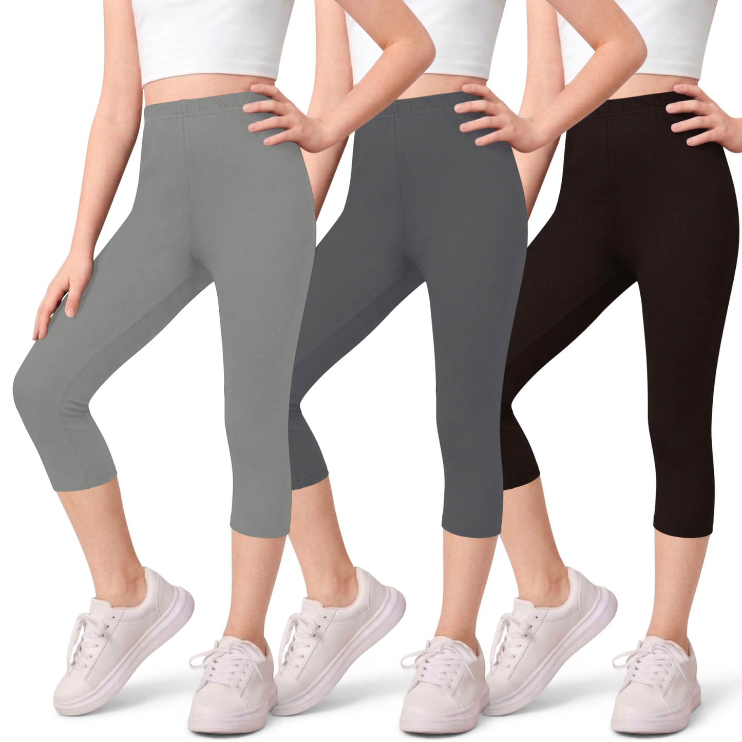 Sweet Hearts 3-Pack Girls Capri Leggings- Elastic Waist Capris for Girls Pants Tween Girls Clothes Clothing Made in USA