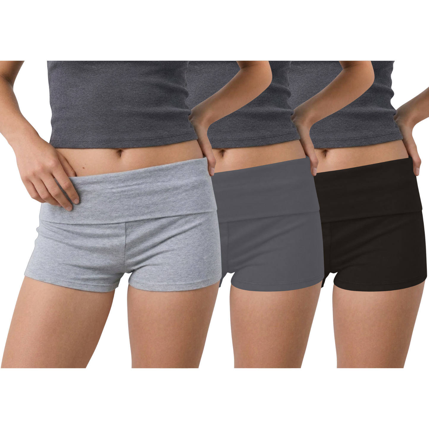 Sweet Hearts 3-Pack Womens Shorts- Foldover Biker Shorts for Women High Waisted Black Shorts Casual Summer Womens Clothes Plus Size