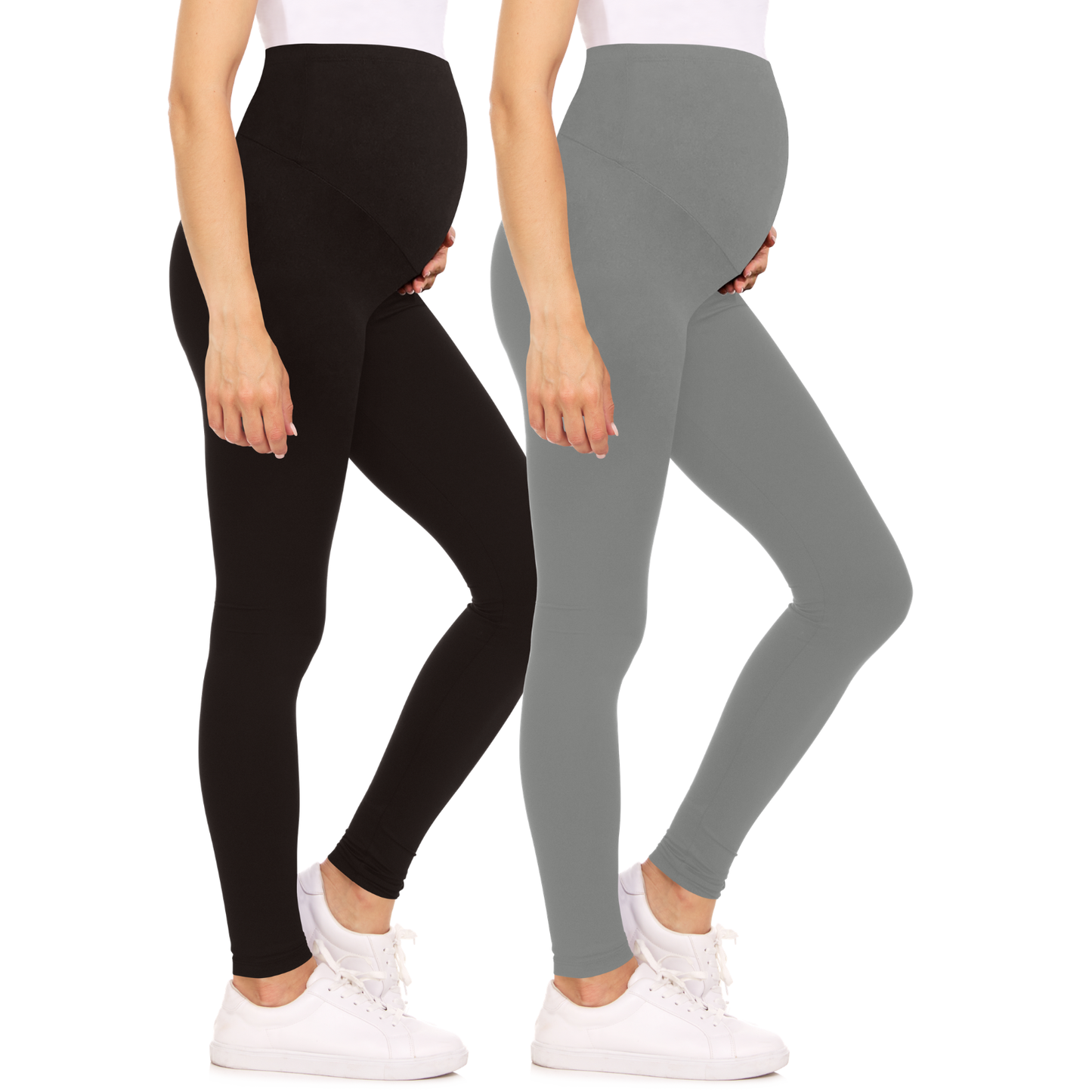 Sweet Hearts 2-Pack Maternity Leggings for Women- High Waist Maternity Pants Pregnancy Clothes for Women Made in USA