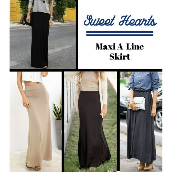 Sweet Hearts Maxi Skirt for Women- Foldover High Waist Long Flare A-Line Skirt Maxi Dress XS-XL Made in USA