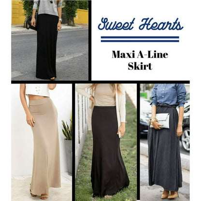 Sweet Hearts Maxi Skirt for Women- Foldover High Waist Long Flare A-Line Skirt Maxi Dress XS-XL Made in USA
