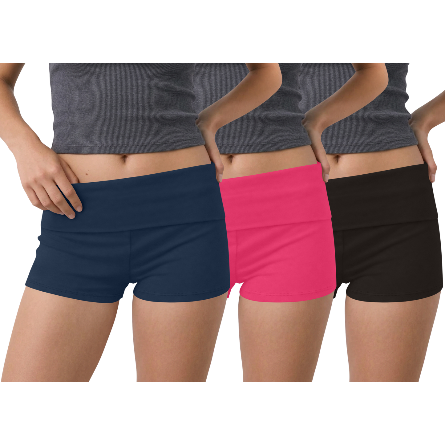 Sweet Hearts 3-Pack Womens Shorts- Foldover Biker Shorts for Women High Waisted Black Shorts Casual Summer Womens Clothes Plus Size