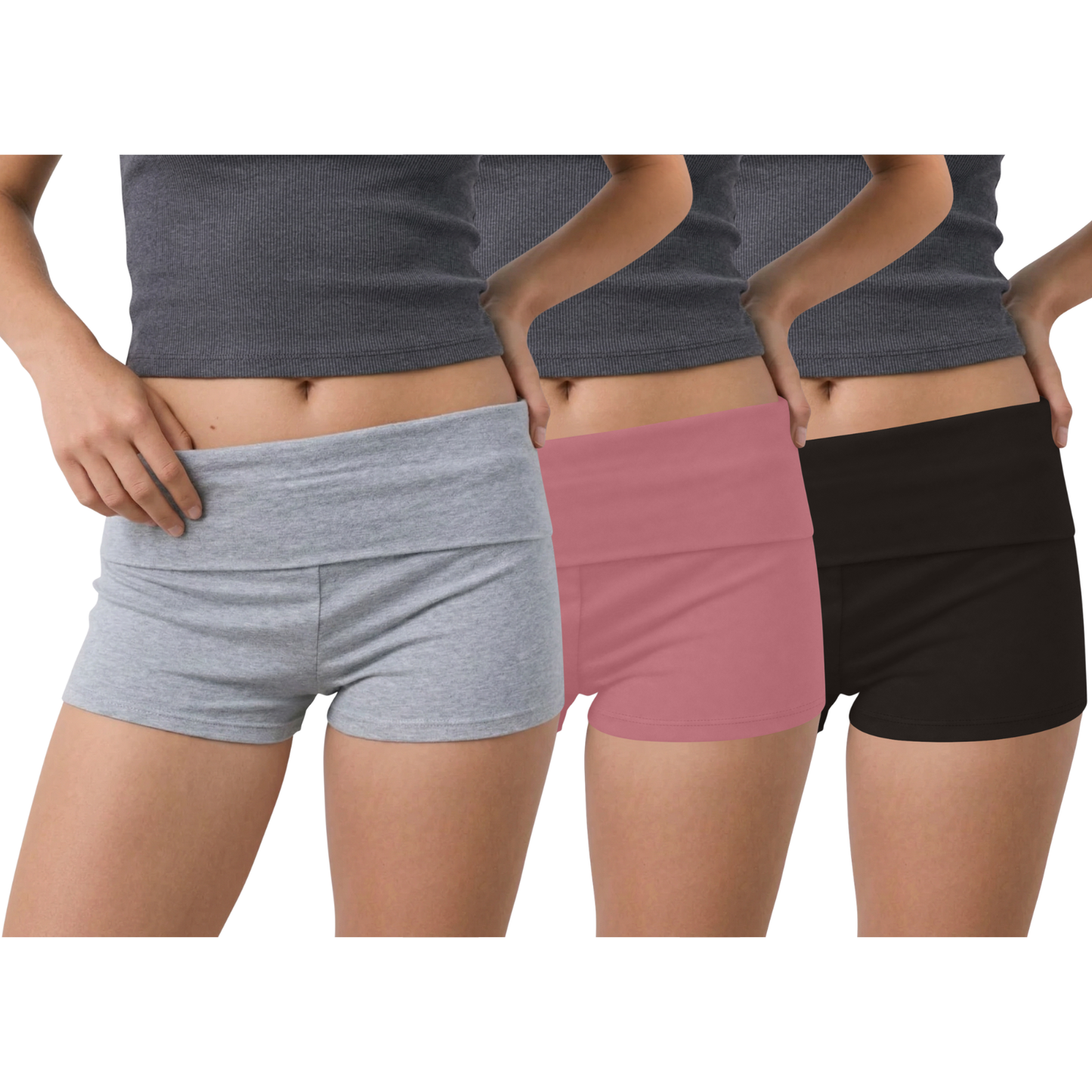 Sweet Hearts 3-Pack Womens Shorts- Foldover Biker Shorts for Women High Waisted Black Shorts Casual Summer Womens Clothes Plus Size