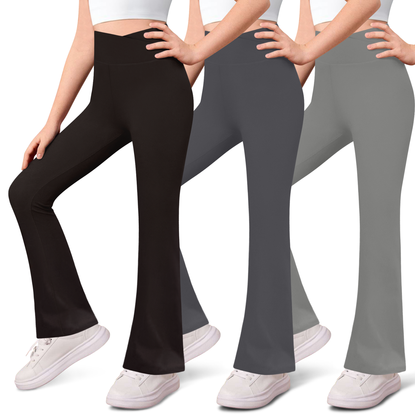 Sweet Hearts 3-Pack Girls Leggings- High Waist Wide Leg Flare Leggings for Girls Clothes Made in USA