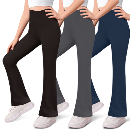 Sweet Hearts 3-Pack Girls Leggings- High Waist Wide Leg Flare Leggings for Girls Clothes Made in USA