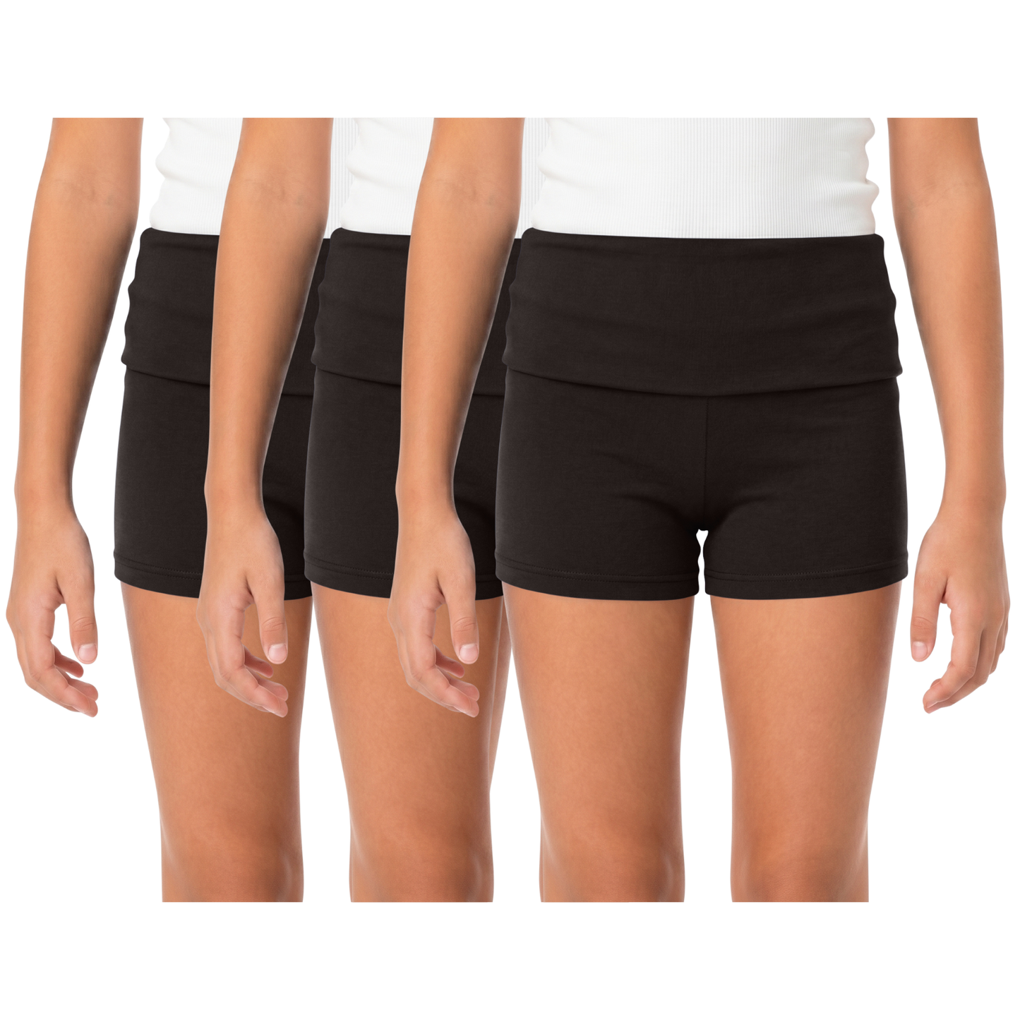 Sweet Hearts 3-Pack Girls Shorts- Foldover Biker Shorts for Girls High Waisted Black Shorts Casual Tween Summer Girls Clothes Made in USA