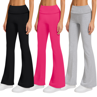 Sweet Hearts 3-Pack Flare Leggings for Women- Foldover Flared Yoga Pants for Women Clothing Made in USA