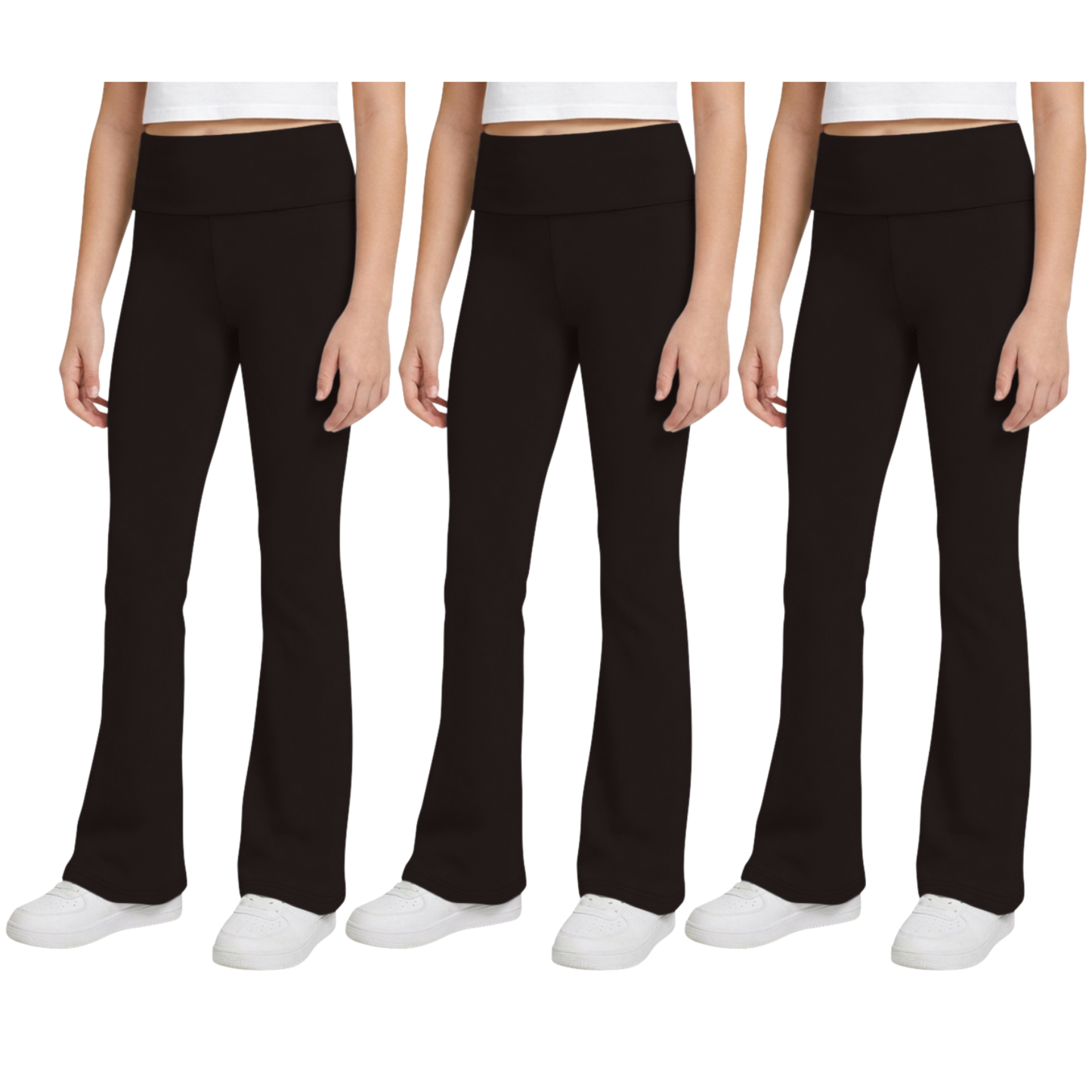 Sweet Hearts 3-Pack Girls Leggings- Foldover Pants Wide Leg Flare Leggings for Girls Clothes Made in USA