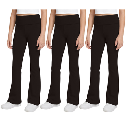 Sweet Hearts 3-Pack Girls Leggings- Foldover Pants Wide Leg Flare Leggings for Girls Clothes Made in USA