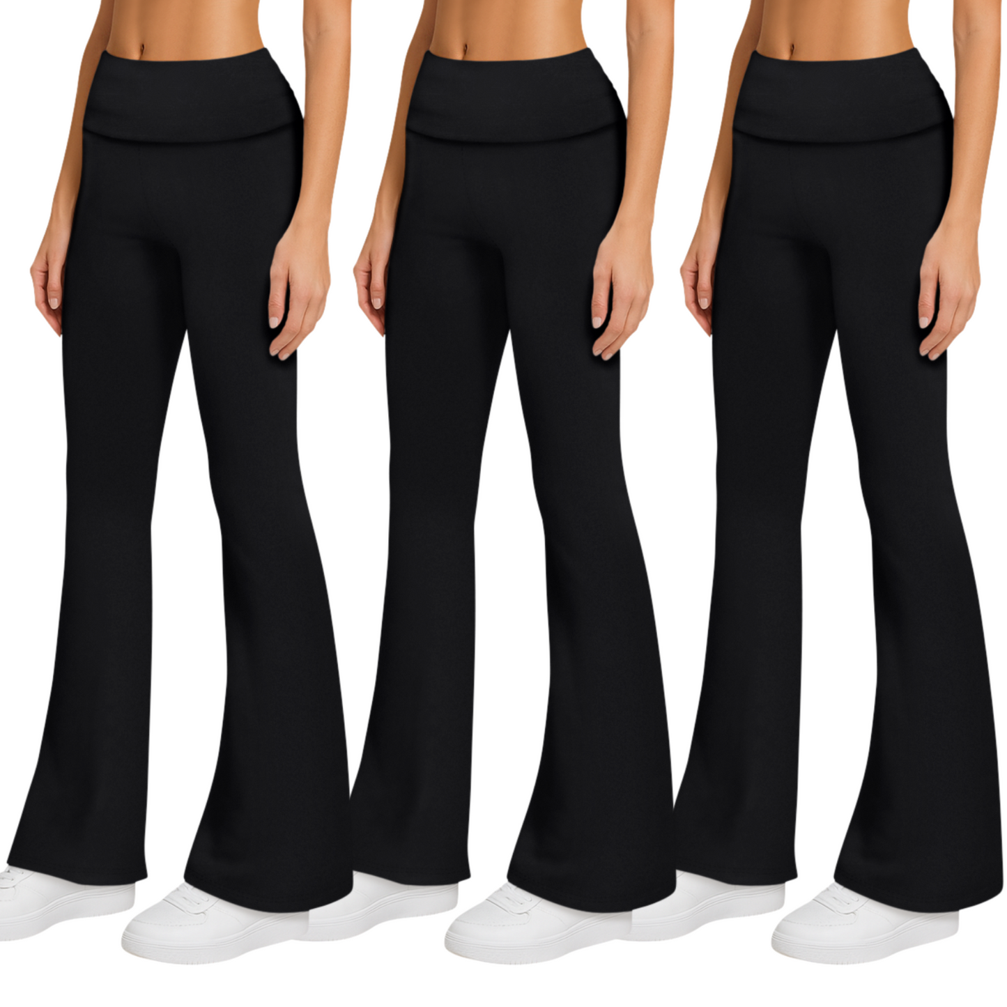 Sweet Hearts 3-Pack Flare Leggings for Women- Foldover Flared Yoga Pants for Women Clothing Made in USA