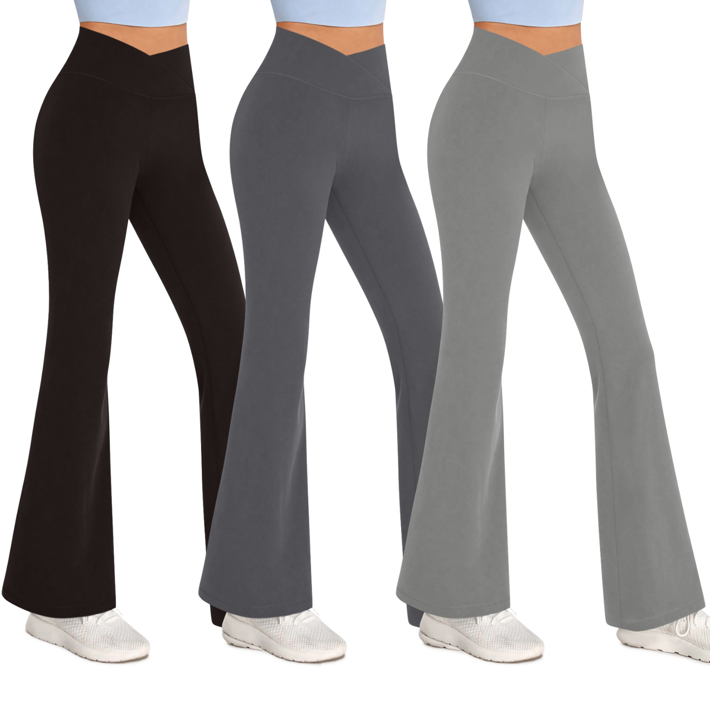 Sweet Hearts 3-Pack Flare Leggings for Women- Crossover Yoga Pants Women’s Clothing Made in USA