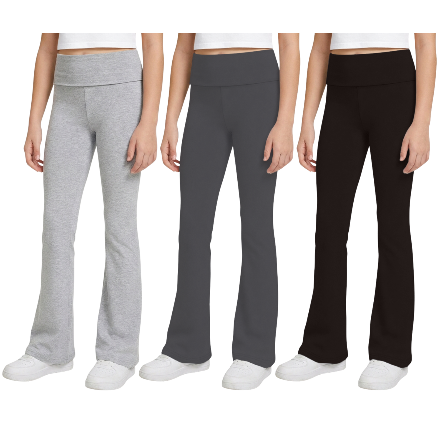 Sweet Hearts 3-Pack Girls Leggings- Foldover Pants Wide Leg Flare Leggings for Girls Clothes Made in USA