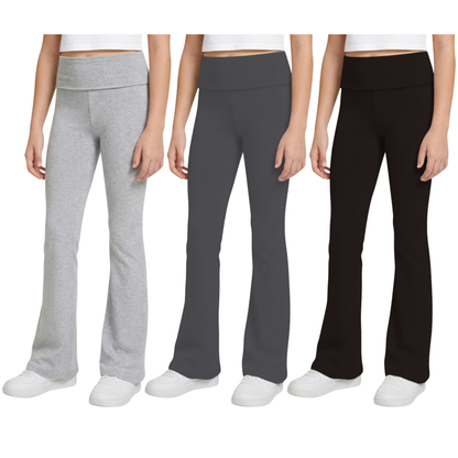 Sweet Hearts 3-Pack Girls Leggings- Foldover Pants Wide Leg Flare Leggings for Girls Clothes Made in USA