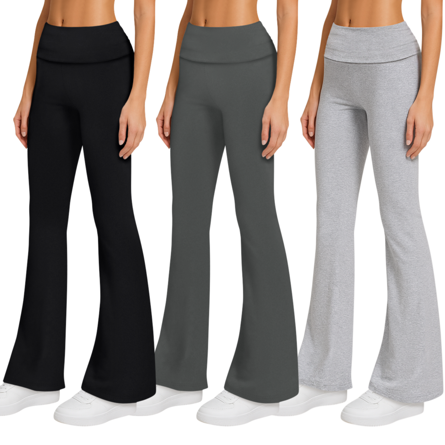 Sweet Hearts 3-Pack Flare Leggings for Women- Foldover Flared Yoga Pants for Women Clothing Made in USA