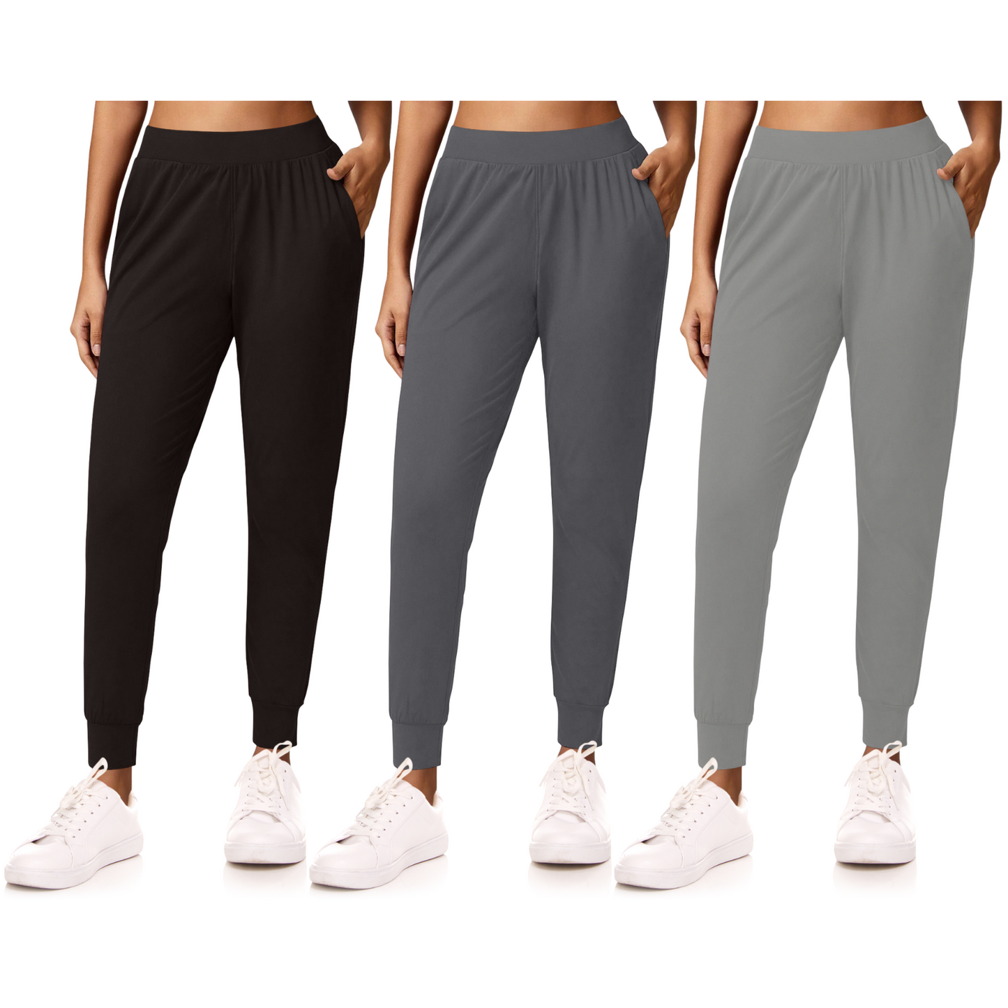 Sweet Hearts 3-Pack Womens Joggers with Pockets- Elastic Waist Soft Sweatpants for Women Yoga Pants Made in USA