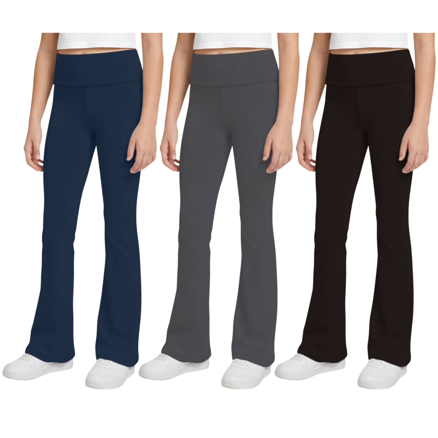 Sweet Hearts 3-Pack Girls Leggings- Foldover Pants Wide Leg Flare Leggings for Girls Clothes Made in USA