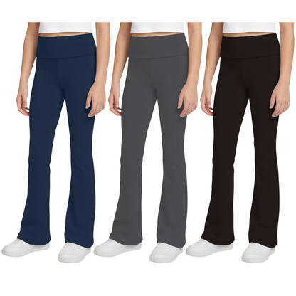 Sweet Hearts 3-Pack Girls Leggings- Foldover Pants Wide Leg Flare Leggings for Girls Clothes Made in USA