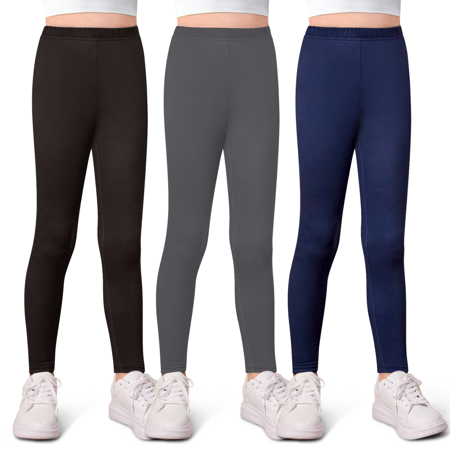 Sweet Hearts 3-Pack Girls Leggings- Elastic Waist Soft Leggings for Girls Clothes Made in USA