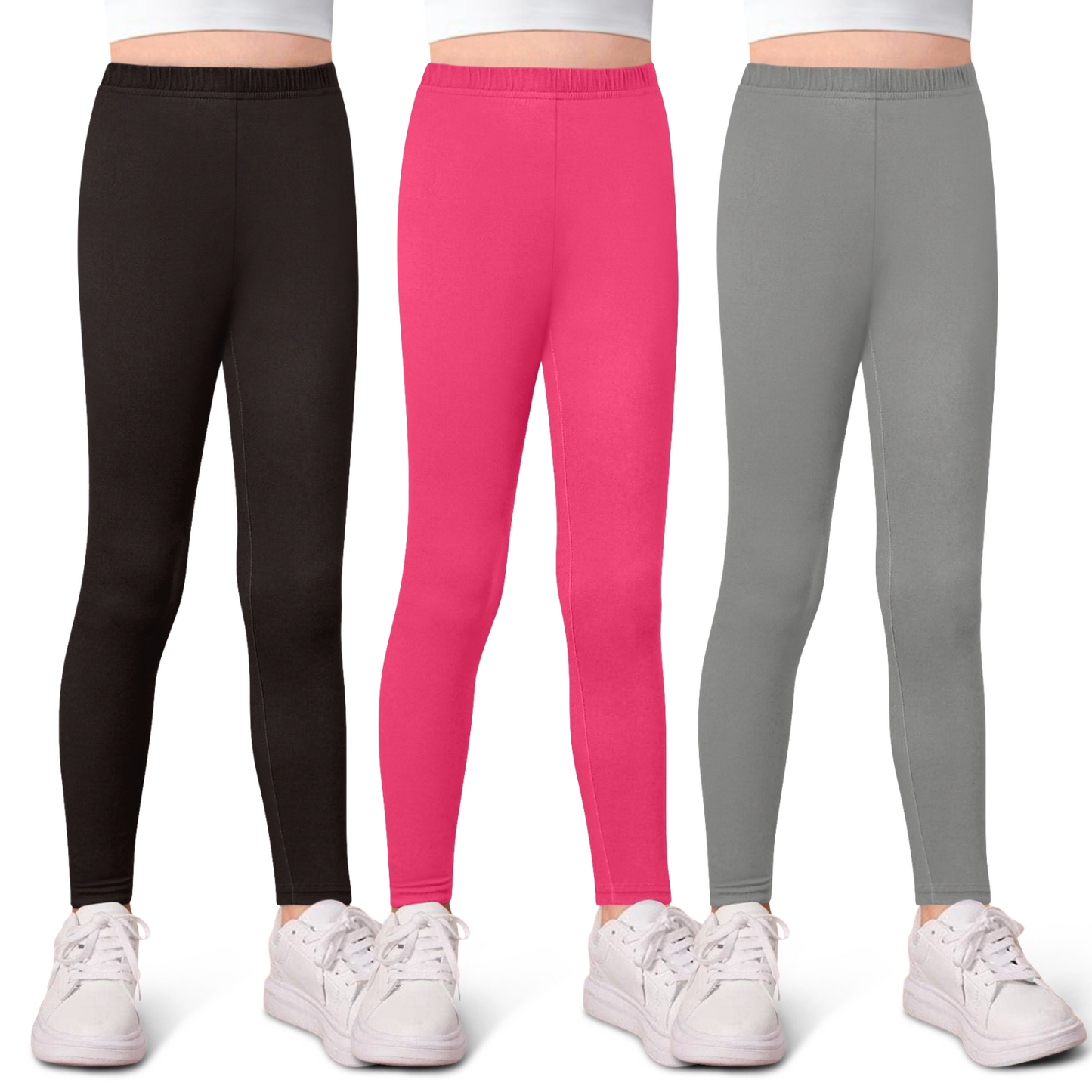 Sweet Hearts 3-Pack Girls Leggings- Elastic Waist Soft Leggings for Girls Clothes Made in USA
