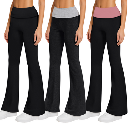 Sweet Hearts 3-Pack Flare Leggings for Women- Foldover Flared Yoga Pants for Women Clothing Made in USA