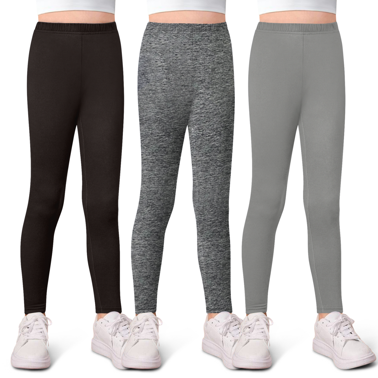 Sweet Hearts 3-Pack Girls Leggings- Elastic Waist Soft Leggings for Girls Clothes Made in USA