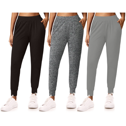 Sweet Hearts 3-Pack Womens Joggers with Pockets- Elastic Waist Soft Sweatpants for Women Yoga Pants Made in USA