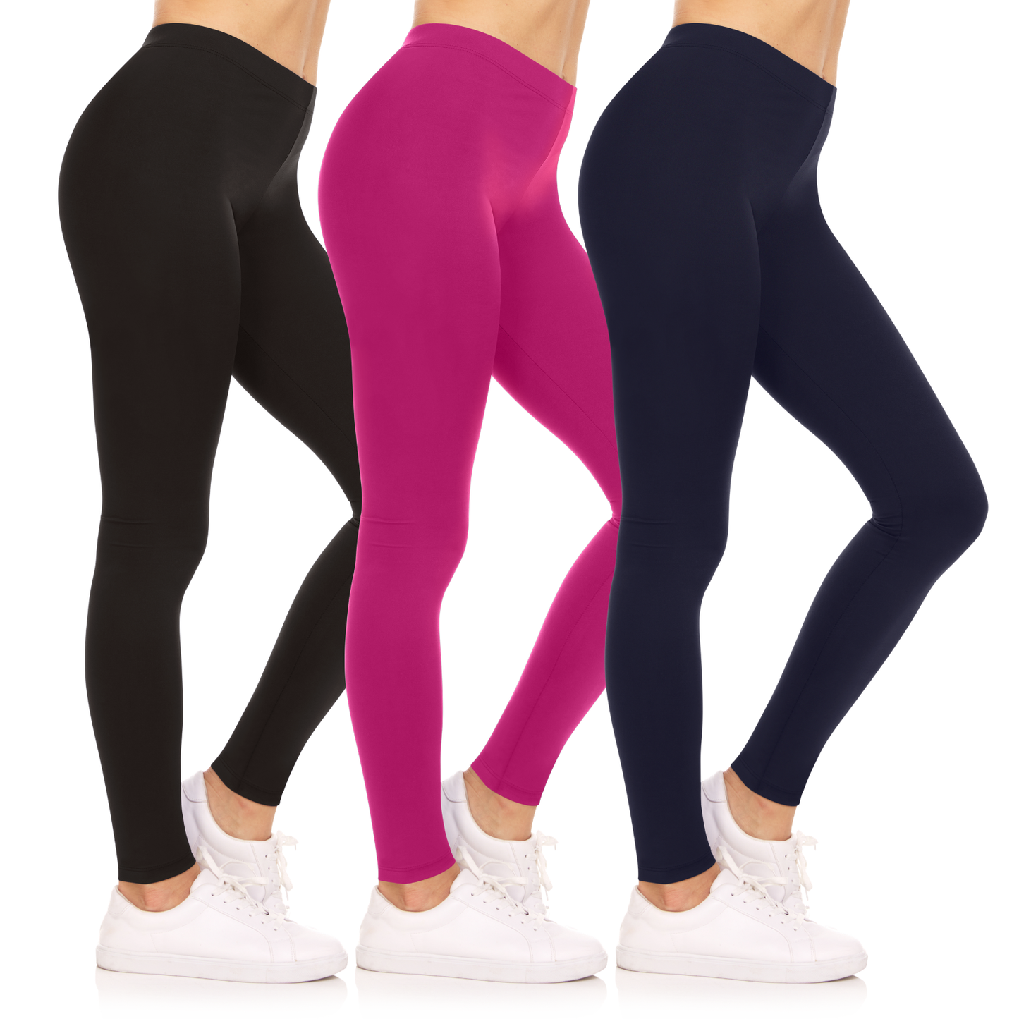 Sweet Hearts 3-Pack Leggings for Women- Elastic Waist Tummy Control Buttery Soft Women's Leggings Made in USA