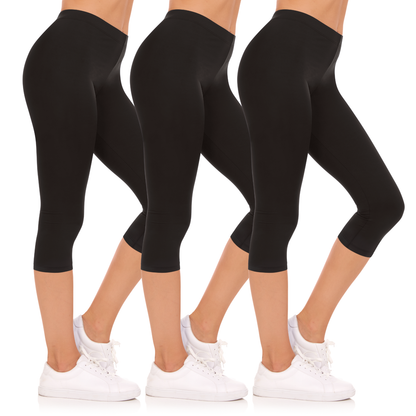Sweet Hearts 3-Pack Capri Leggings for Women- Elastic Waist Tummy Control Capri Pants Yoga Pants Women’s Leggings Clothing Made in USA