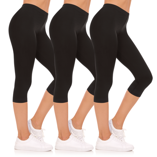 Sweet Hearts 3-Pack Capri Leggings for Women- Elastic Waist Tummy Control Capri Pants Yoga Pants Women’s Leggings Clothing Made in USA